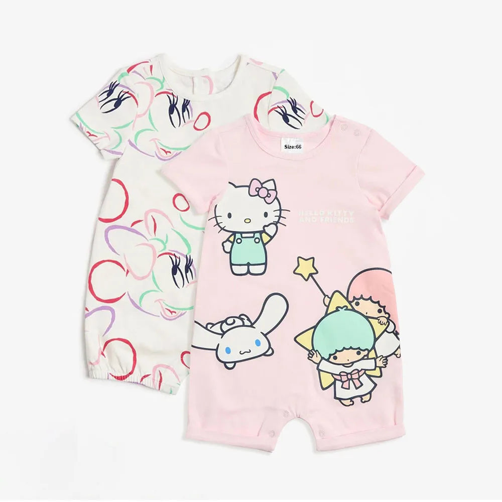 2Pcs Mickey Mouse Baby Boy Jumpsuits for Summer Cotton Infant Short Sleeve Rompers Newborn Baby Girl Clothing
