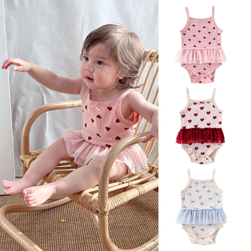0-24M Heart Print Baby Girl Romper Summer Newborn Kid Clothes Short Sleeve 100% Cotton Baby Bodysuit Cute Sweet Outfit