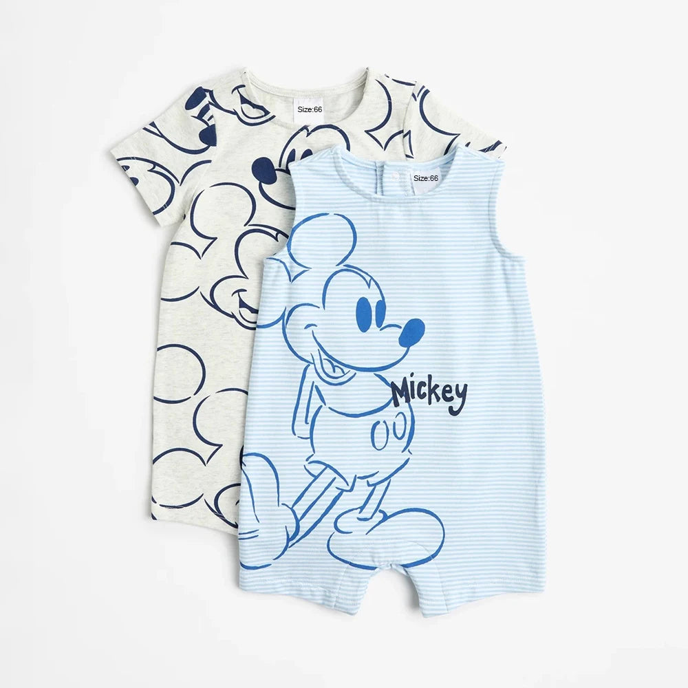 2Pcs Mickey Mouse Baby Boy Jumpsuits for Summer Cotton Infant Short Sleeve Rompers Newborn Baby Girl Clothing