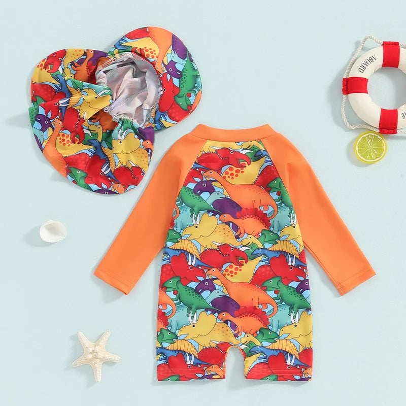 0-5Y Toddler Infant Baby Boys Swimsuit Kids Rash Guard Newborn Zipper Bathing Suit Swimwear with Hat