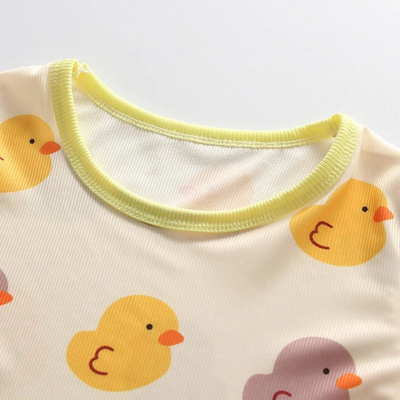 Newborn Infant Summer Air Conditioned Romper Thin Ice Silk Cartoon Print Bodysuits Soft Comfortable Kids Anti Kick Sleepwear