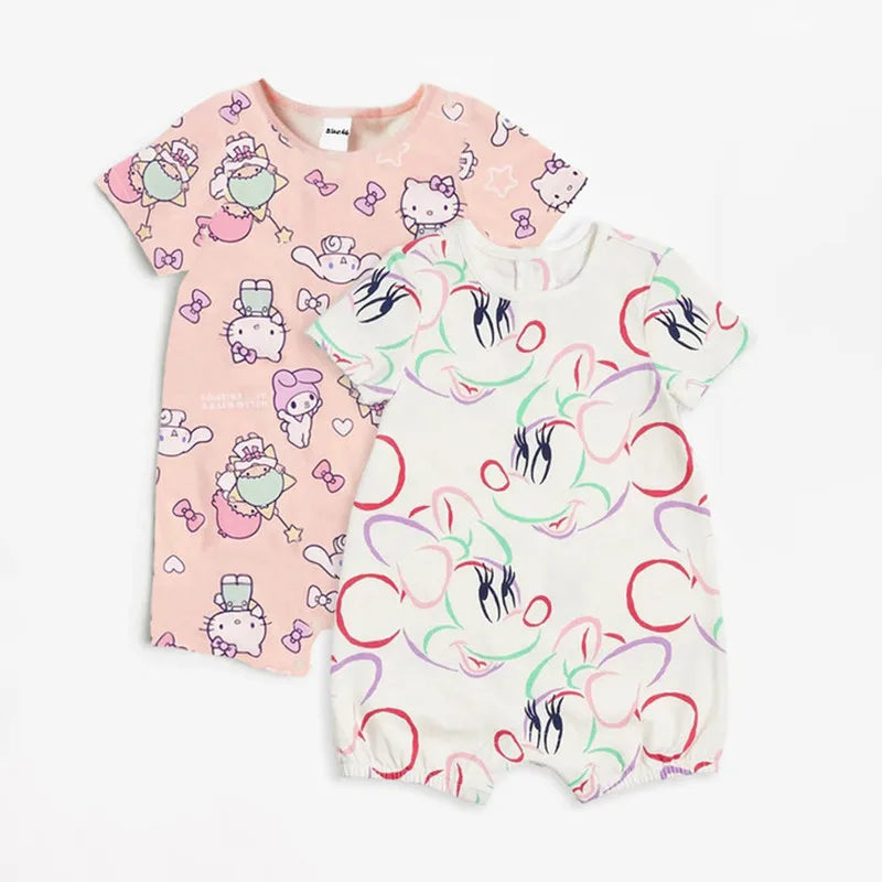 2Pcs Mickey Mouse Baby Boy Jumpsuits for Summer Cotton Infant Short Sleeve Rompers Newborn Baby Girl Clothing