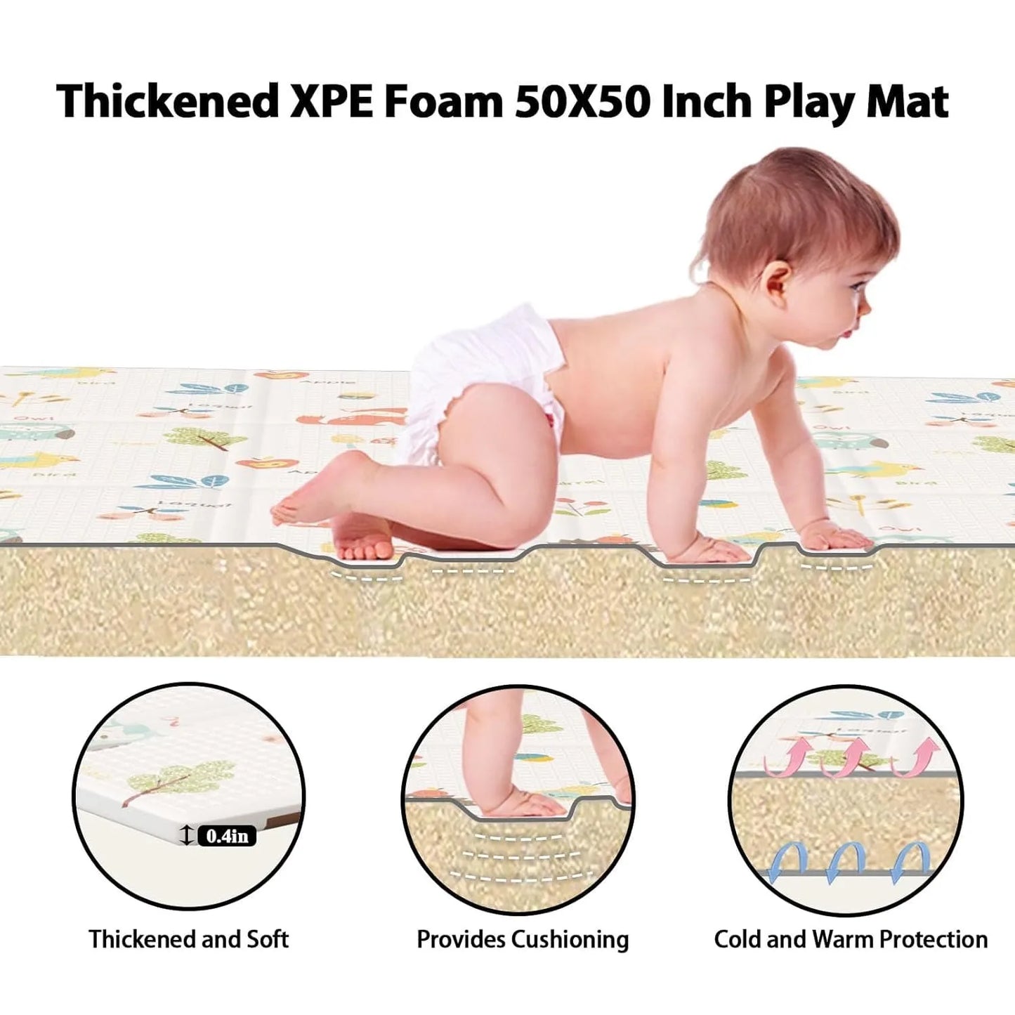 Foldable Baby Play Mat Children's Double-sided Pattern Protection Non-slip Activity Carpet Children's Educational Activity Mat