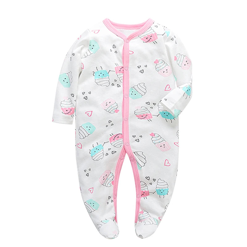 Newborn Footed Pajamas Girl and Boy Romper Long Sleeve Jumpsuit Cotton Solid White 0-12 Clothes Playsuit Baby Romper Jumpsuit